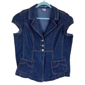 Jamie Nicole Plus Size Y2K Denim Vest Top Cap Sleeve Jacket Gold Button Western